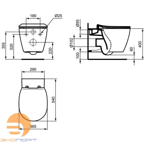 Унитаз подвесной Connect Aquablade, с полностью скрытым креплением IDEAL STANDARD