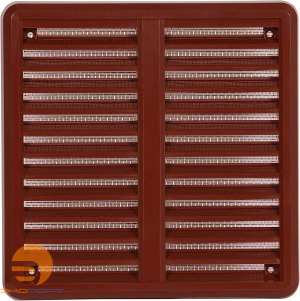 Решетка вент. VM 200х200 UH с монтажной рамой и жалюзи, коричневая, пласт.  HACO