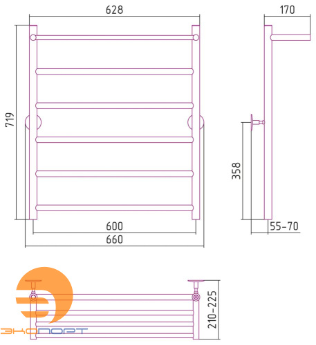 Полотенцесушитель водяной Универсал-54 800х600, нерж. ст., Стилье