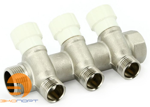 Коллектор с вент. вставками НВ 1" 3х3/4"ЕК Н 40мм никель Uni-Fitt