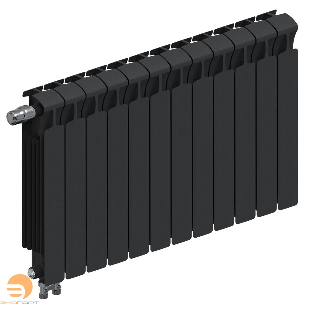 Радиатор биметаллический Monolit Ventil 500/100 12 секции (MVL) нижнее слева Антрацит Rifar
