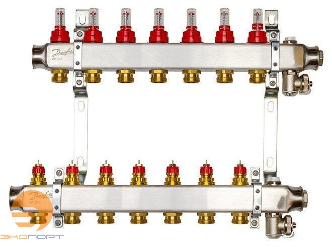 Коллекторы SSM-07F с расходомерами и кронштеинами, 7 контуров,  нерж. 