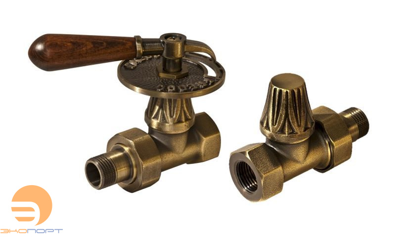 Комплект вентилей BR ART с деревянной ручкой 1/2'F прямой (V677L10MA+V67810MA), бронза Carlo Poletti