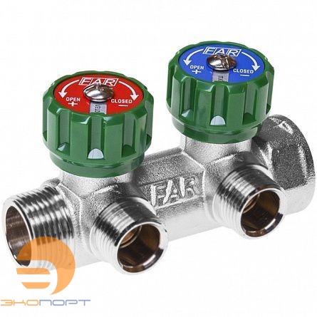 Коллектор регулирующий 1" ВН с 2 отв. 3/4" НР (межосев. 45мм), евроконус FAR