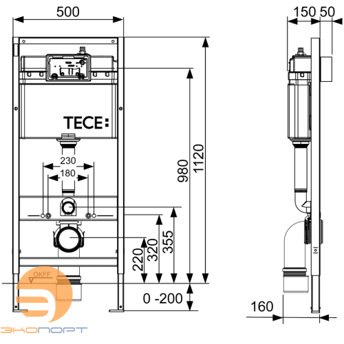 Комплект 4в1 TECEbase 2.0 с панелью TECEnow, хром глянцевый, TECE 