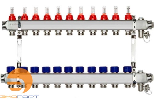 Комплект коллекторов SSM-11RF set, нерж., с расходомерами и кронштейнами, 11 контуров Ridan