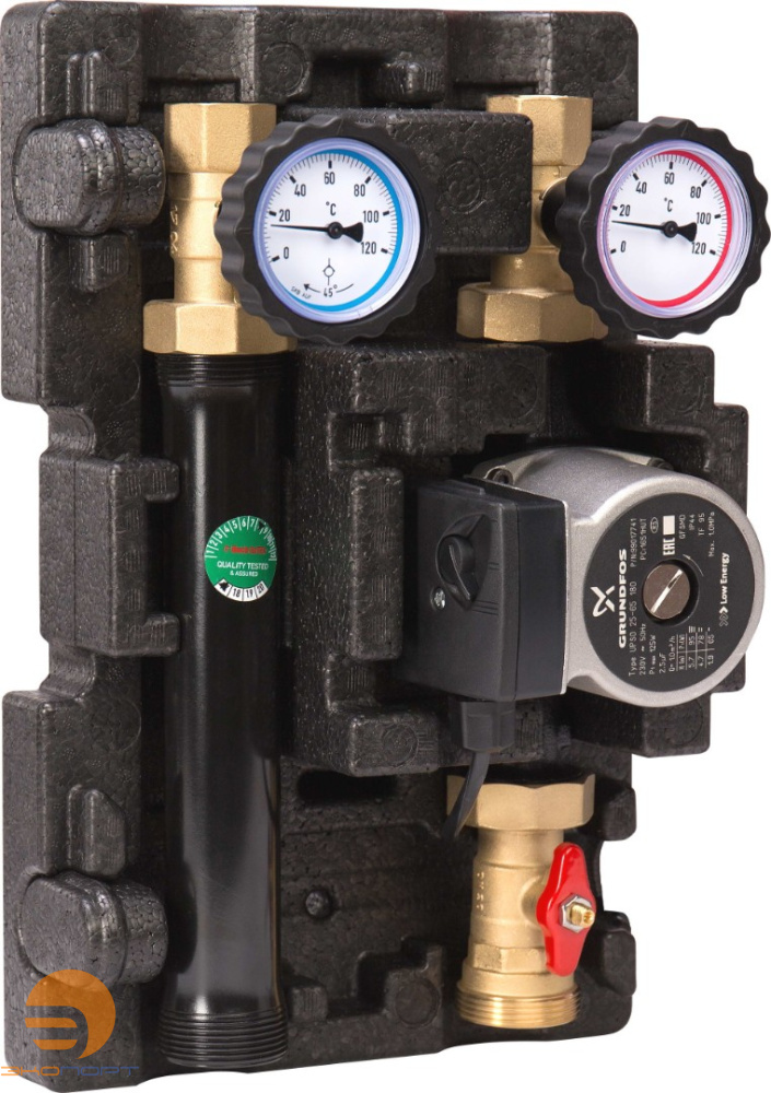 Насосно-смесительный модуль 1" с насосом Grundfos UPS 25-60 TK DN25 ECO 2 (термостат 20 - 45°C) Huch