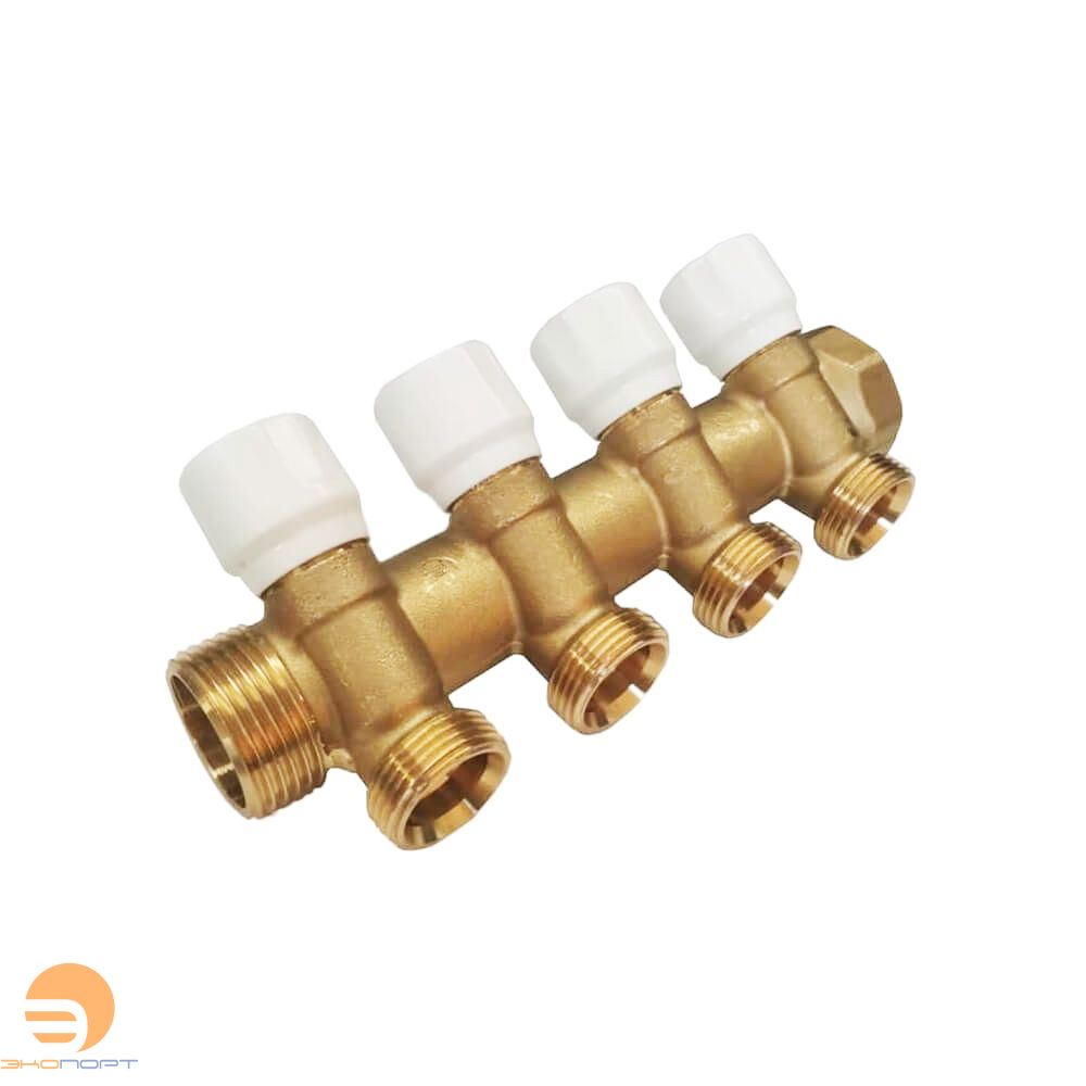 Коллектор с запорными вентилями 1"х3/4 евроконус 4 контура латунь TECE