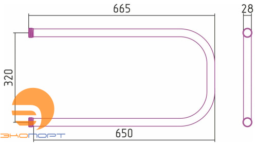 Полотенцесушитель П-образный 320х650, G 1" резьба-сгон Стилье