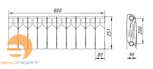 Радиатор биметаллический Bilux pluse-R 200 (98 Вт) 10 секций