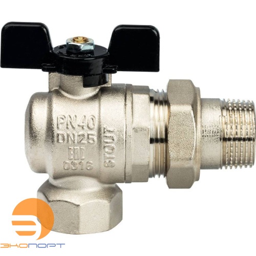 Кран шаровой полнопроходной угловой, ВР/НР, ручка бабочка 1, (американка) STOUT (гост)