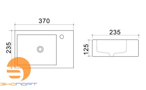 Раковина подвесная левая 37х23,5х12,5 AZARIO