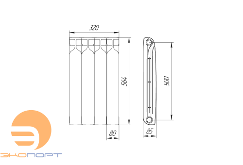 Радиатор биметаллический Bilux pluse-R 500 (175 Вт)  4 секции