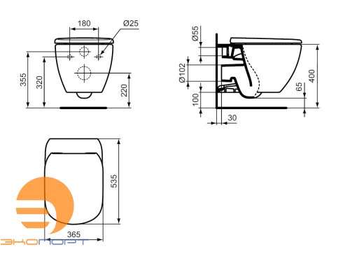 Комплект унитаза подвесного TESI AquaBlade® с тонкой крышкой, тип SANDWICH, глубокий смыв (T007901+T352701) IDEAL STANDARD