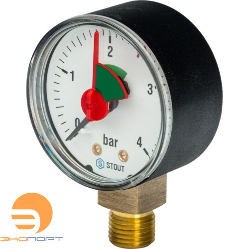 Манометр радиальный с указателем предела, 50мм, 0-4 бар, 1/4", STOUT