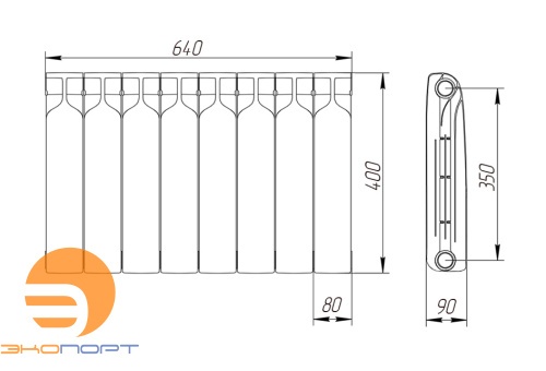 Радиатор биметаллический 350/90  8 секций Teplopribor