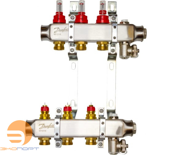 Коллекторы SSM-03F с расходомерами и кронштеинами, 3 контуров,  нерж.