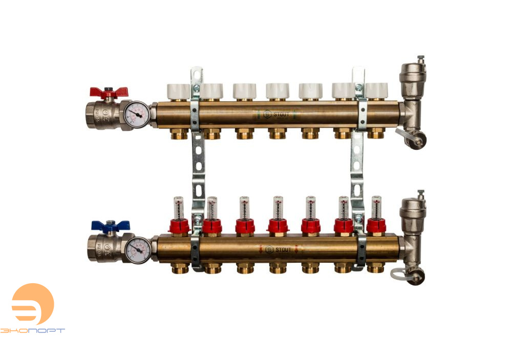 Коллектор в комплекте 7 вых в сборе с расходомерами Stout