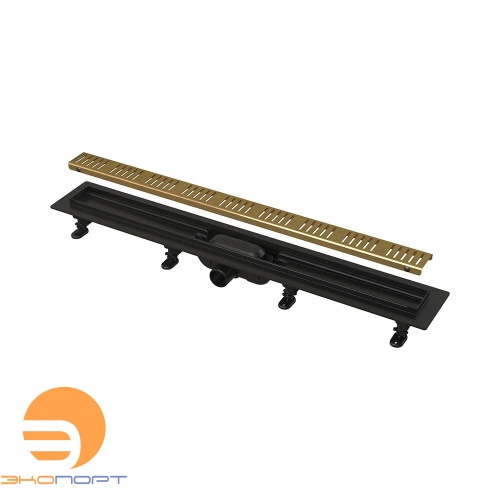 Водоотводящий  желоб пласт.в комплекте (решетка, ножки,гидроизоляция) 550 мм золото Alcadrain