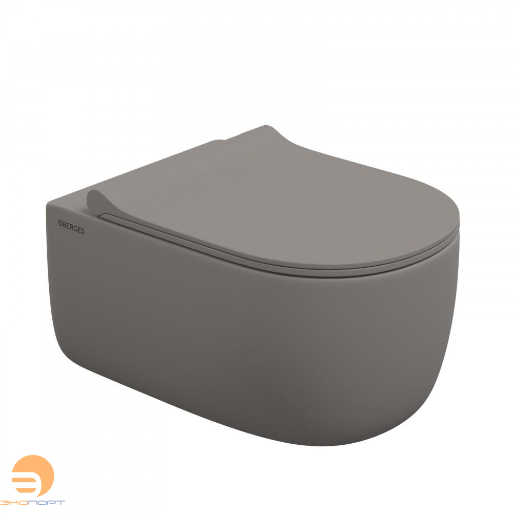 Унитаз подвесной EGO XL матовый серый Rimless 54 см c сиденьем Slim BERGES