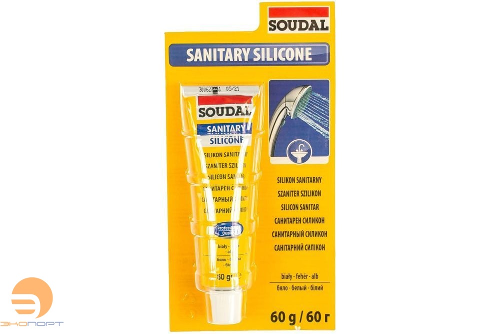 Герметик SOUDAL Силикон Санитарный белый 60гр, (блистер)