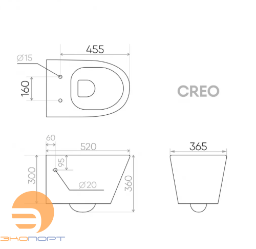 Унитаз подвесной безободковый с сиденьем микролифт CREO CERAMIQUE
