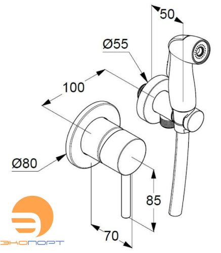 Комплект гигиенического душа встраиваемый Kludi Bozz (ручка Классик), хром