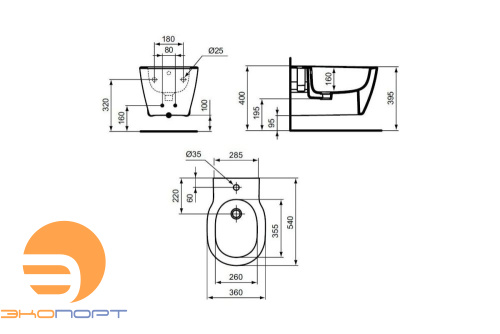 Биде подвесное Connect, со скрытым креплением, IDEAL STANDARD