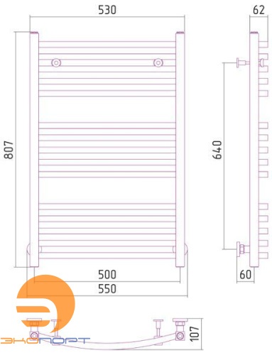 Полотенцесушитель водяной Аркус 800х500 мм, Сунержа