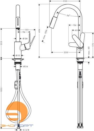 Смеситель для кухни Focus с вытяжным изливом, HANSGROHE