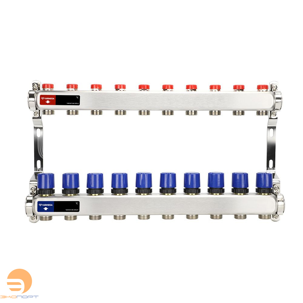 Коллектор с регулирующими и балансировочными клапанами 10 выхода (ВР1", 3/4" EK), нерж сталь Varmega