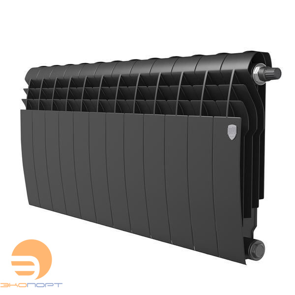 Радиатор биметаллический Noir Sable 350/87 VR80  12 секций (черный, нижнее подключение) Royal Thermo