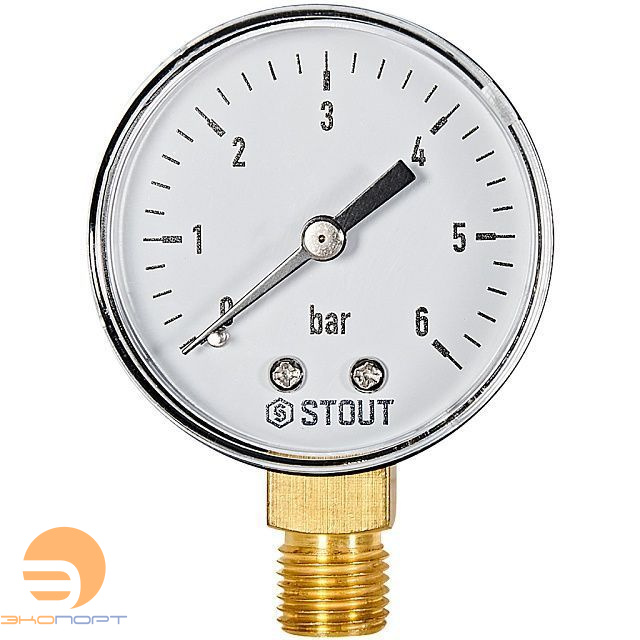 Манометр радиальный. Корпус Dn 50 мм 1/4  , 0...6 бар, кл.2.5 STOUT 
