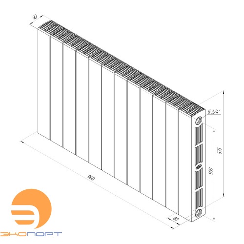 Радиатор биметаллический SUPReMO 500/90 (202Вт) 12 секций боковое подкл. Rifar Антрацит