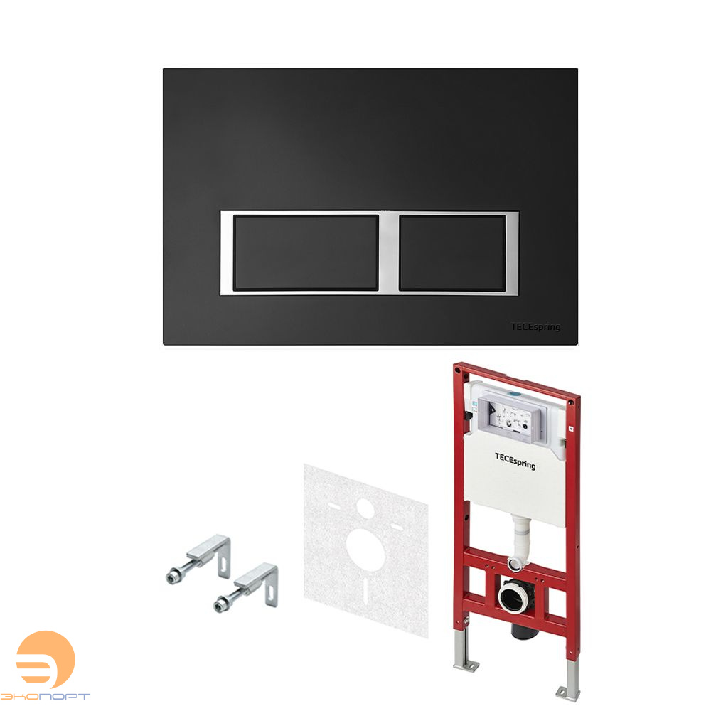 Комплект TECEspring, панель смыва с квадратными кнопками Черный матовый