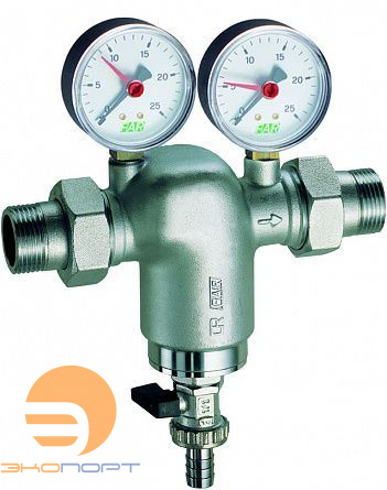 Фильтр сетчатый 3/4" НР-НР, с двумя манометрами, 100мкм, Tmax=95 С, Pmax=25 бар FAR Фильтр сетчатый 3/4" НР-НР, с двумя манометрами, 100мкм, Tmax=95 С, Pmax=25 бар FAR