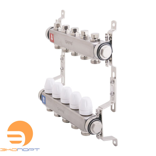 Коллектор из нержавеющей стали с запорными клапанами  (7 вых), Gappo