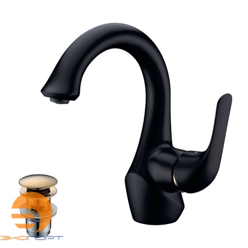 Смеситель для умывальника SWAN, монолитный, черный/золото, LEMARK