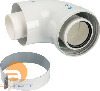 Адаптер конденсац. 90° DN60/100 м/п PP-FE c хомутом (совместим с Vaillant, Ariston) STOUT