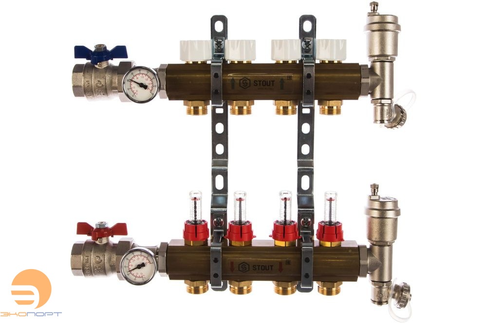 Коллектор в комплекте 4 вых в сборе с расходомерами Stout