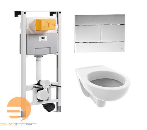 Комплект инсталляции OLI ECO Sanitarblock mechanic с кнопкой Хром и унитазом V04 TECE