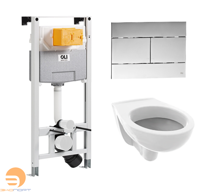 Комплект инсталляции OLI ECO Sanitarblock mechanic с кнопкой Хром и унитазом V04 TECE