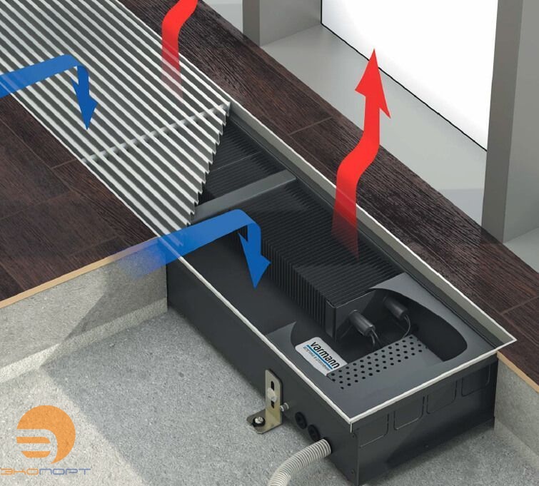  Конвектор Varmann Ntherm N 370.090.2700, шириной 370 мм, высотой 090 мм, длиной 2700 мм, решетка роликовая из алюминия, анодированная в цвет светлой бронзы, декоративная рамка из U-образного профиля