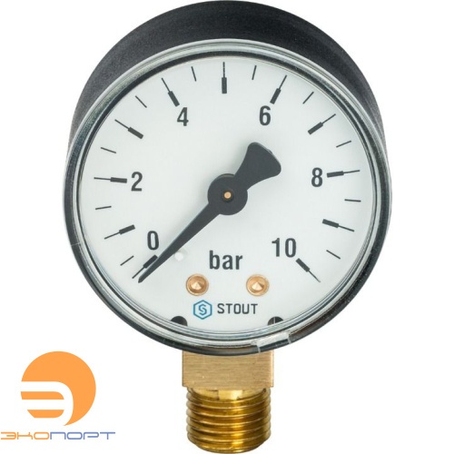 Манометр радиальный, 50мм, 0-10 бар, 1/4", STOUT
