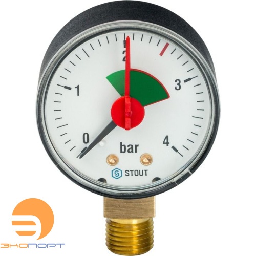 Манометр радиальный с указателем предела, 50мм, 0-4 бар, 1/4", STOUT