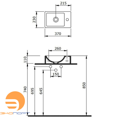 Раковина подвесная Small (37*23) правая BERGES