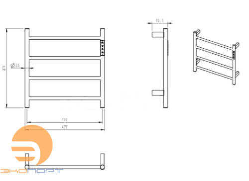 Полотенцесушитель электрический 475*474 с терморегулятором, цвет Золотой сатин, AQM