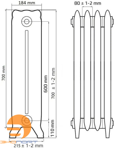 Радиатор чугунный Радимакс WINDSOR 600 (цена за секцию)   
