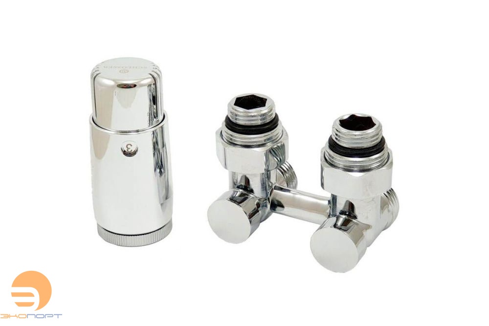 Комплект узел нижнего подкл. G 3/4 х 3/4 угловой Хром с термогол. и ниппел. Schlosser