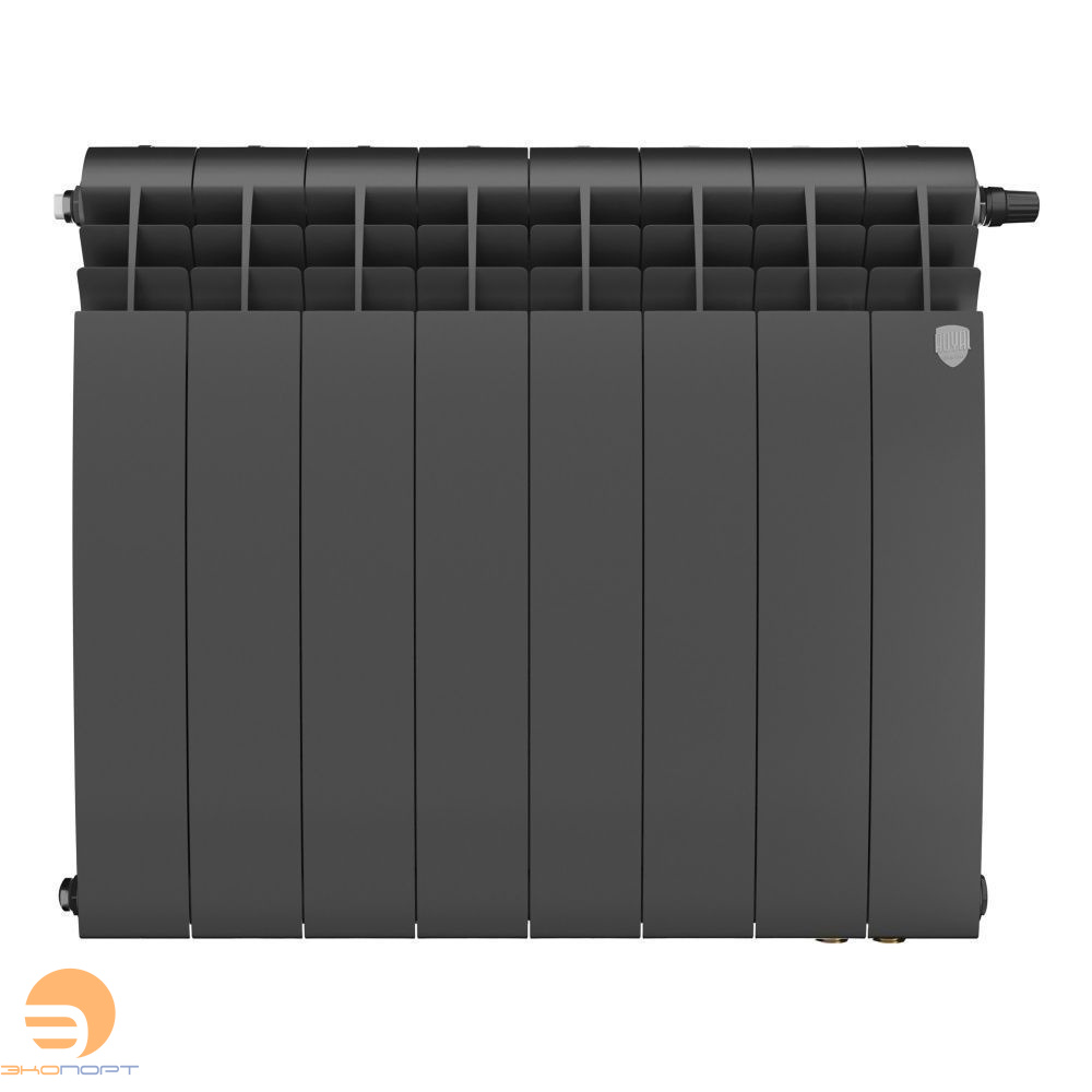 Радиатор биметаллический Noir Sable 500/87 VR80   8 секций (черный, нижнее подключение) Royal Thermo